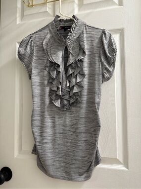 HeartSoul Gray Ruffled turtle neck Short-Sleeve Blouse